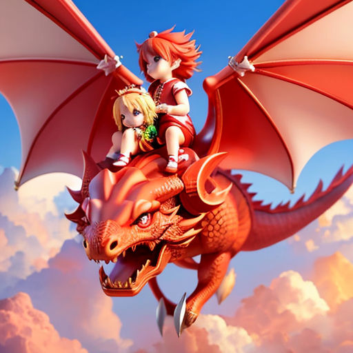 Um anime e dragão em vermelho