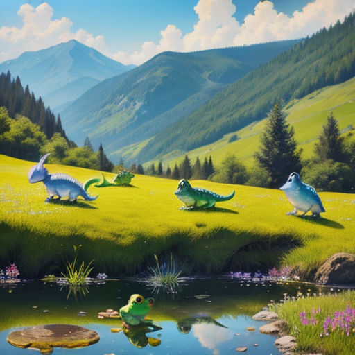 The Adventures of Five Little Frogs and a Dinosaur