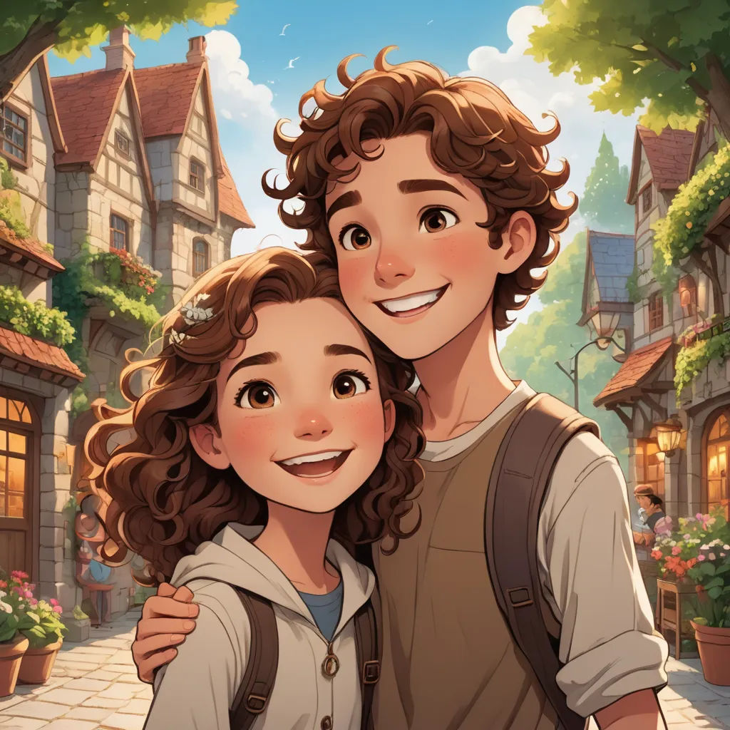 a couple of people that are standing in front of a building with flowers on it and a sky background, neo-romanticism, a storybook illustration, disney, rossdraws global illumination