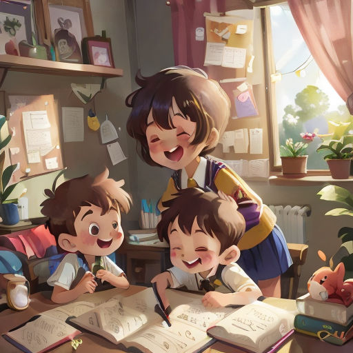 a woman and two children are sitting at a table with an open book and a pen in front of them