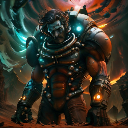 a man in a space suit with a glowing light on his chest and a glowing light on his chest