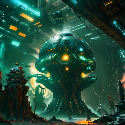 a futuristic city with a giant octopus like structure in the middle of it, surrounded by other buildings and trees