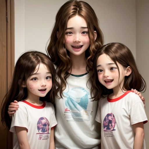 a group of three girls standing next to each other in front of a door with a mirror behind them