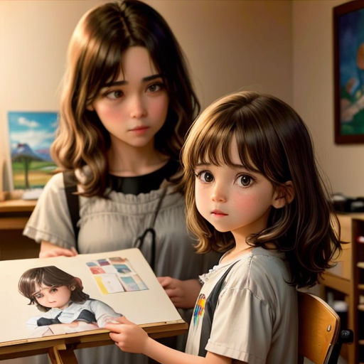 a girl holding a picture of a girl with a picture of her mother on it and a girl holding a picture of her mother