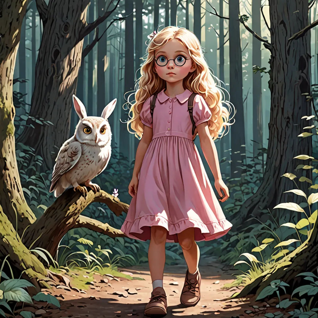 a painting of a girl in a pink dress standing on a tree branch with an owl on it's shoulder, magical realism, a storybook illustration, Aaron Jasinski, rossdraws global illumination