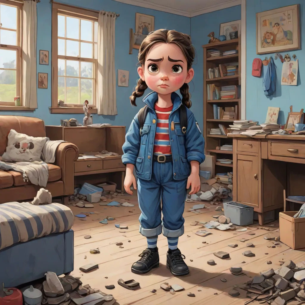 a cartoon girl standing in a messy room with a cat on the floor and a cat laying on the floor, shock art, an oil painting, Chris LaBrooy, cgstudio