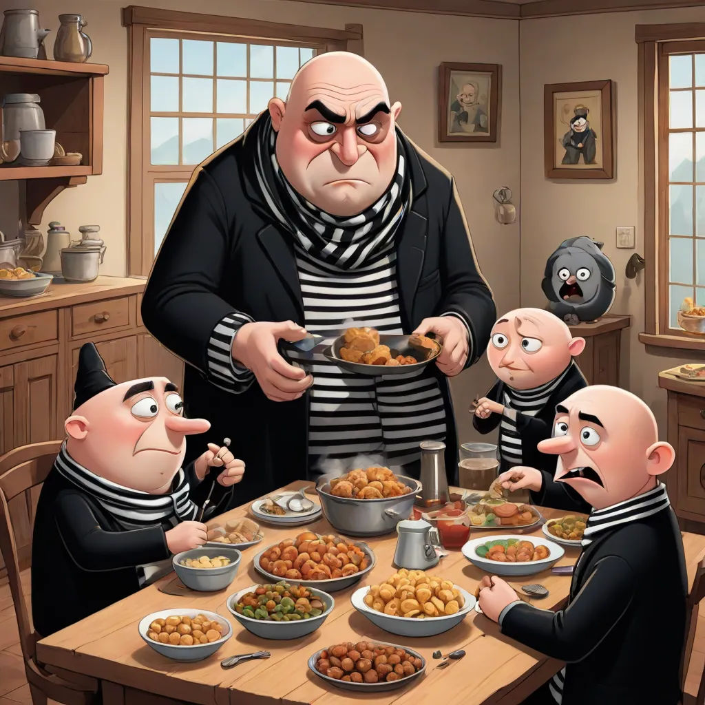 a cartoon of a family having a meal together at a table with a ghost in the background and a man in the middle, antipodeans, a storybook illustration, Artur Grottger, storybook illustration