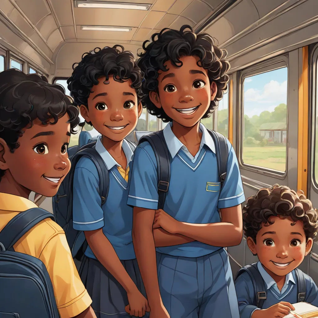 a group of children standing on a train next to each other with their arms crossed and looking at the camera, afrofuturism, concept art, Chinwe Chukwuogo-Roy, official art