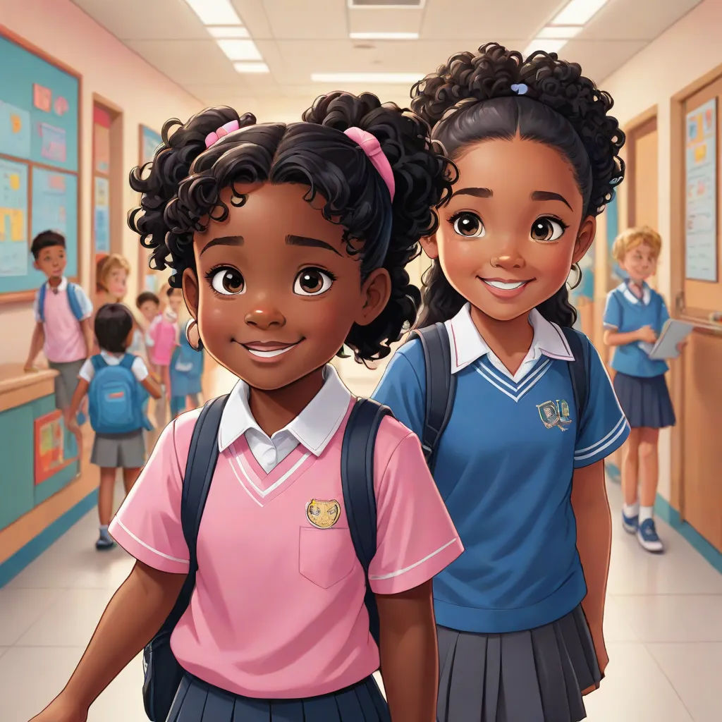 a couple of kids standing next to each other in a hallway of a school building with a few children, paris school, a stock photo, Chinwe Chukwuogo-Roy, official art