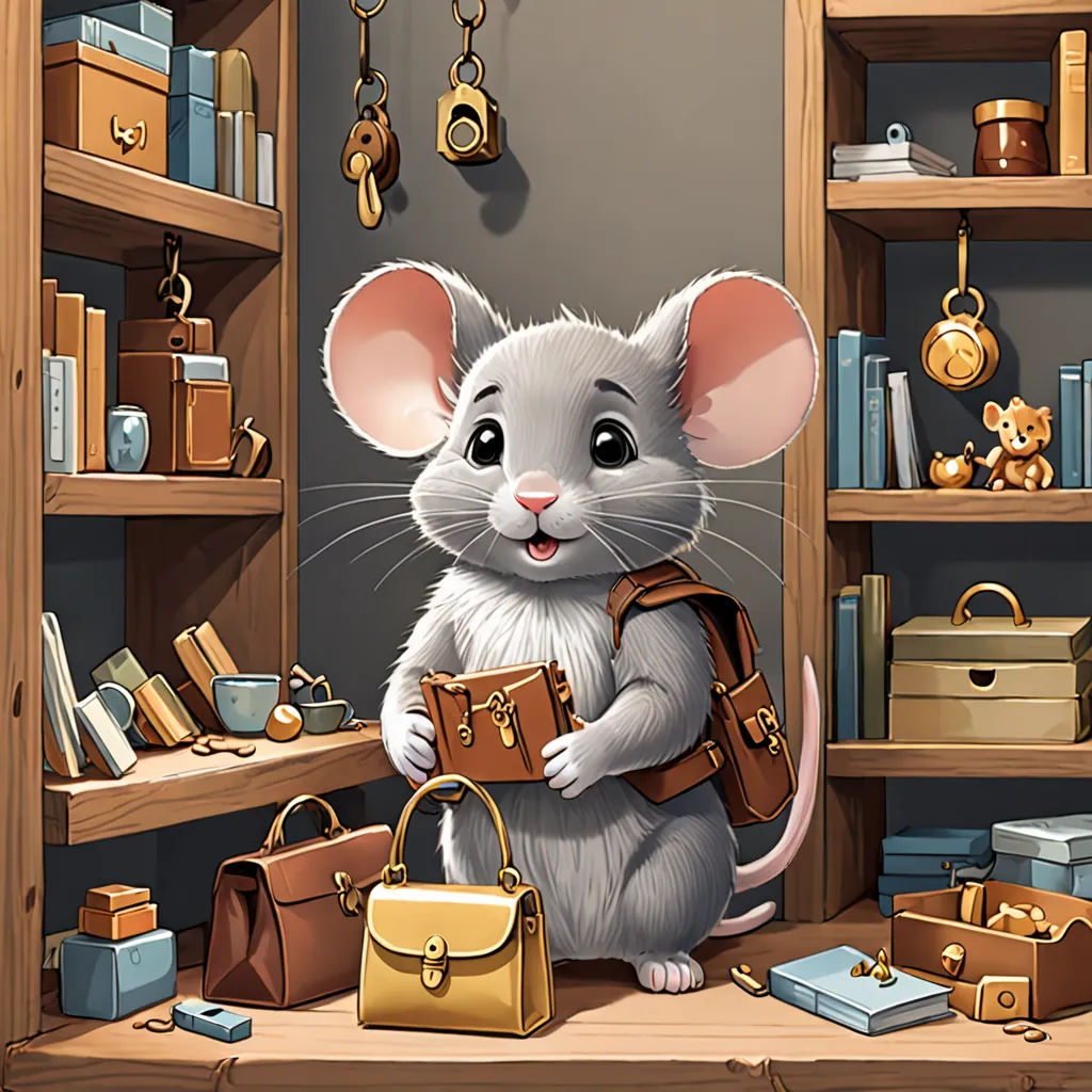 a mouse with a briefcase in a room full of books and other items on shelves and a clock on the wall, sots art, a character portrait, Chris LaBrooy, character portrait