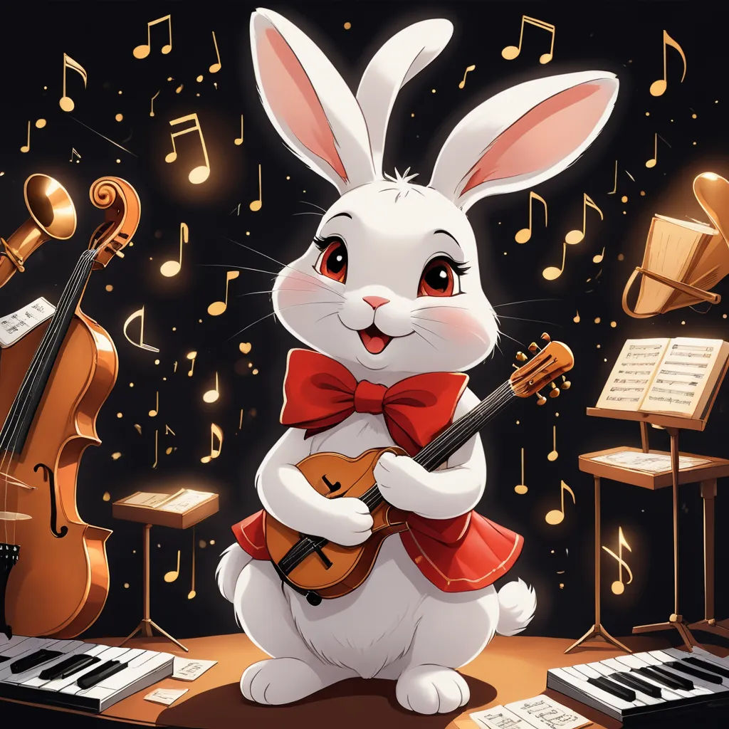 a rabbit playing a violin and a violin in front of a musical instrument and a keyboard with notes on it, furry art, a storybook illustration, Beatrix Potter, rossdraws global illumination