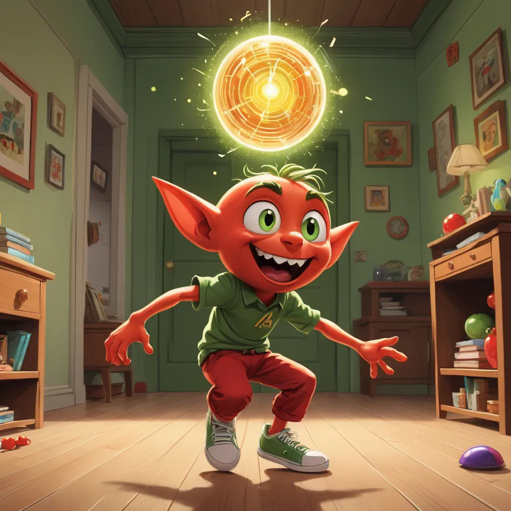 a cartoon character is dancing in a room with a lamp above his head and a bookcase in the background, sots art, concept art, Chris LaBrooy, rossdraws global illumination