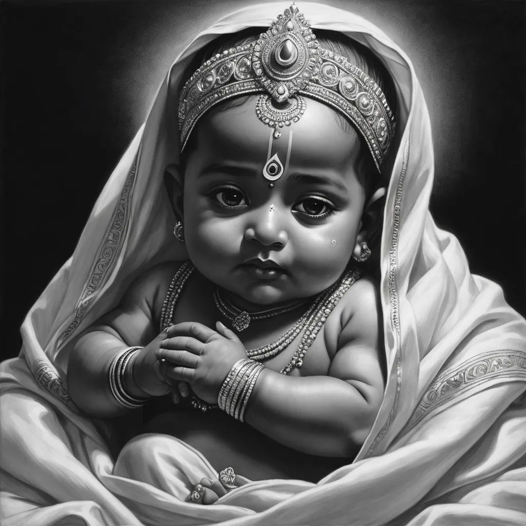 a baby dressed in a white outfit with a tiara on her head and a white shawl on her head, figurative art, an oil on canvas painting, Ella Guru, highly detailed oil painting