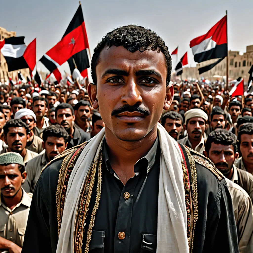 a man standing in front of a large group of people with flags in the background of him and a man with a mustache, hurufiyya, a photo, Altoon Sultan, award-winning photograph