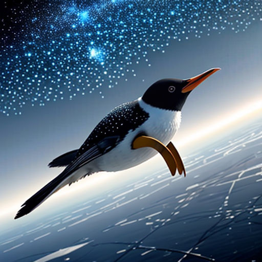 a bird flying through the air with stars in the background and a planet in the background with a star field