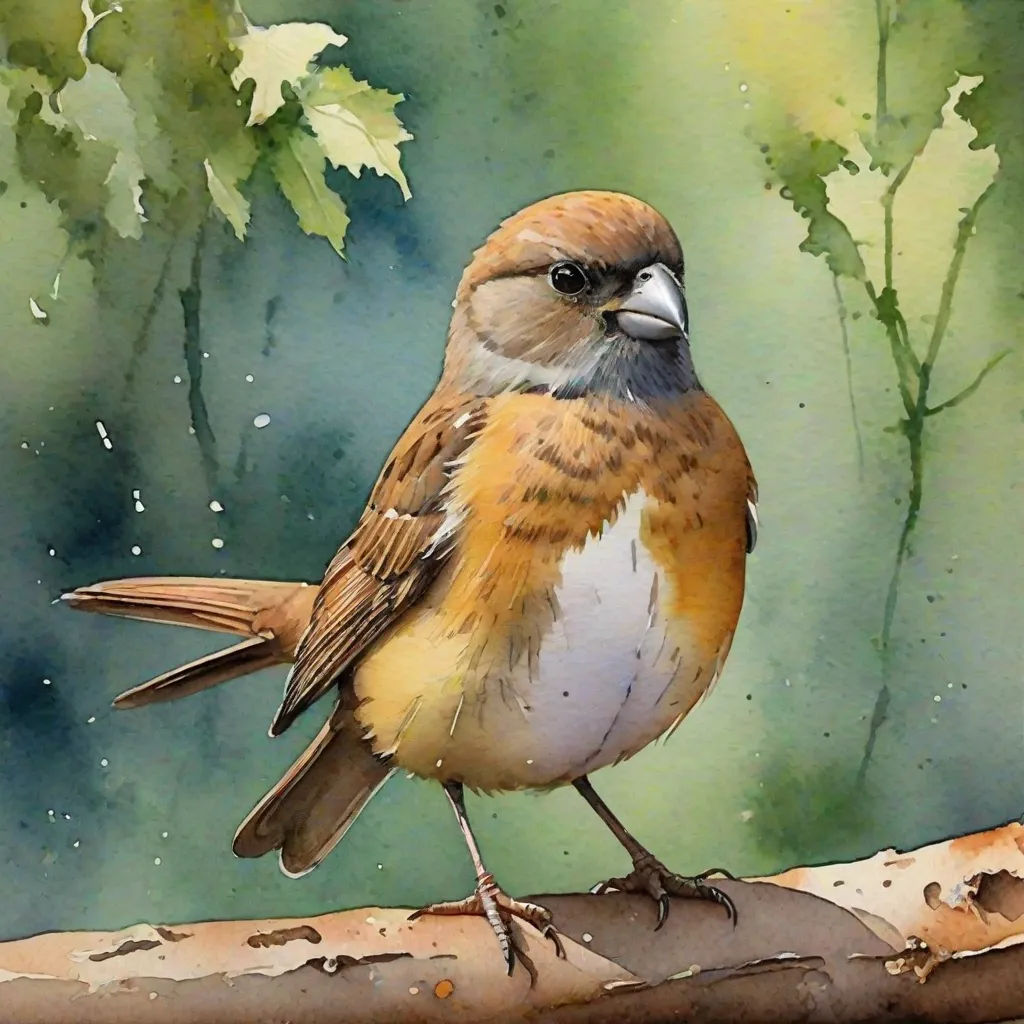 a bird sitting on a branch in front of a painting of leaves and branches with watercolors on it, american scene painting, a watercolor painting, Carol Sutton, in gouache detailed paintings