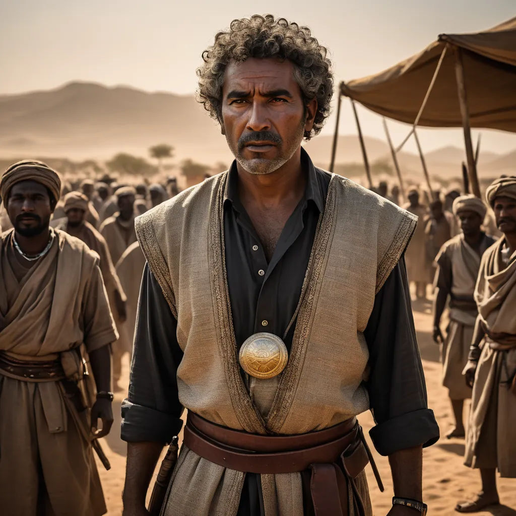 a man in a desert with a lot of people around him and a ball in his hand in the middle of the picture, hurufiyya, a character portrait, Chafik Charobim, promotional image