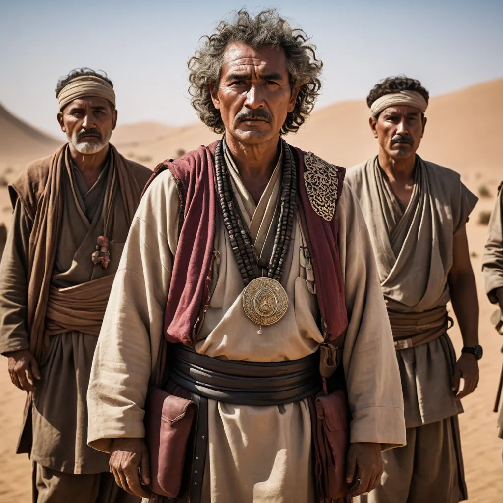 a group of men standing next to each other in the desert with a sky background and sand dunes behind them, dau-al-set, a character portrait, Daryush Shokof, promotional image