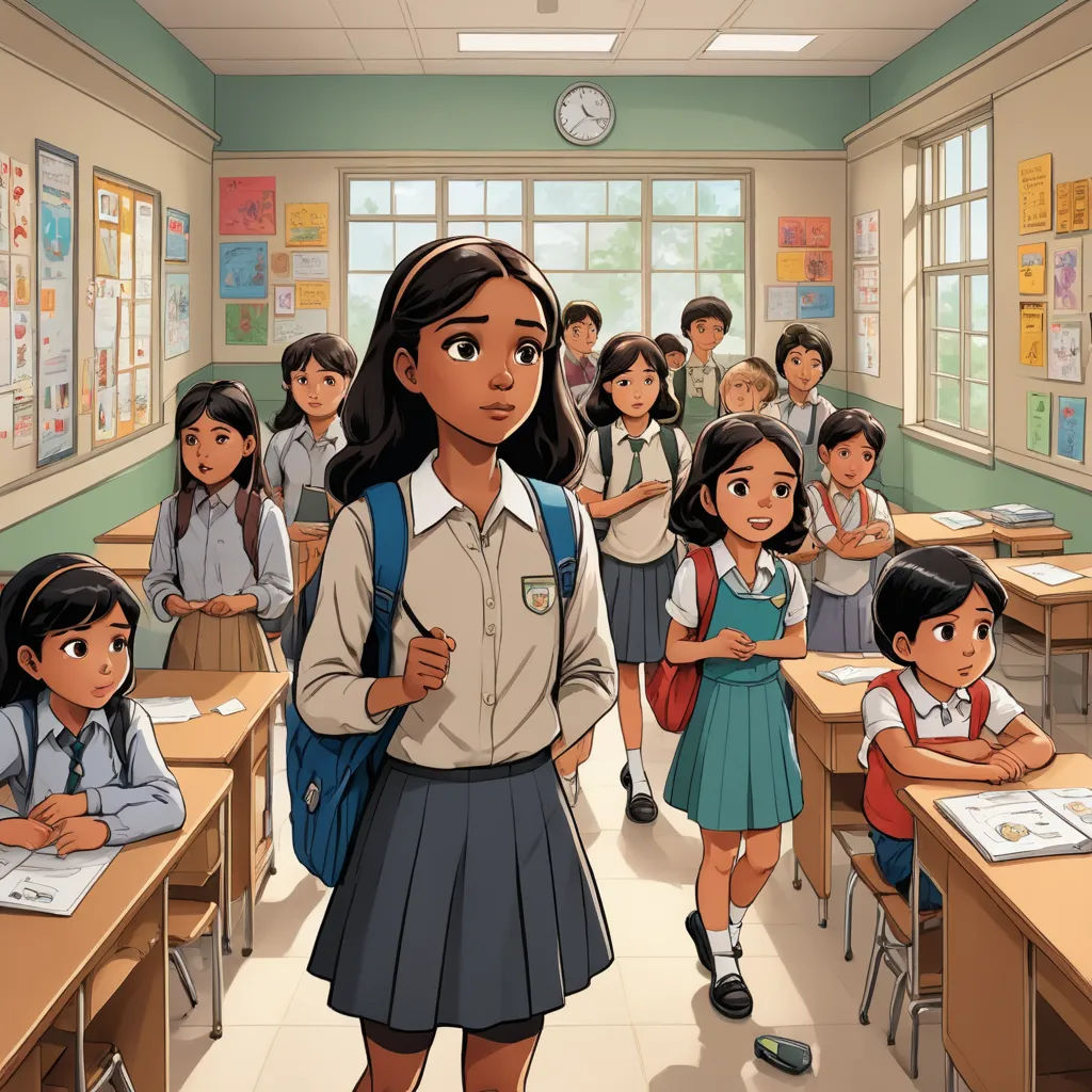 a cartoon of a girl standing in front of a classroom full of students with their hands on their hips, bengal school of art, a comic book panel, Ella Guru, official art