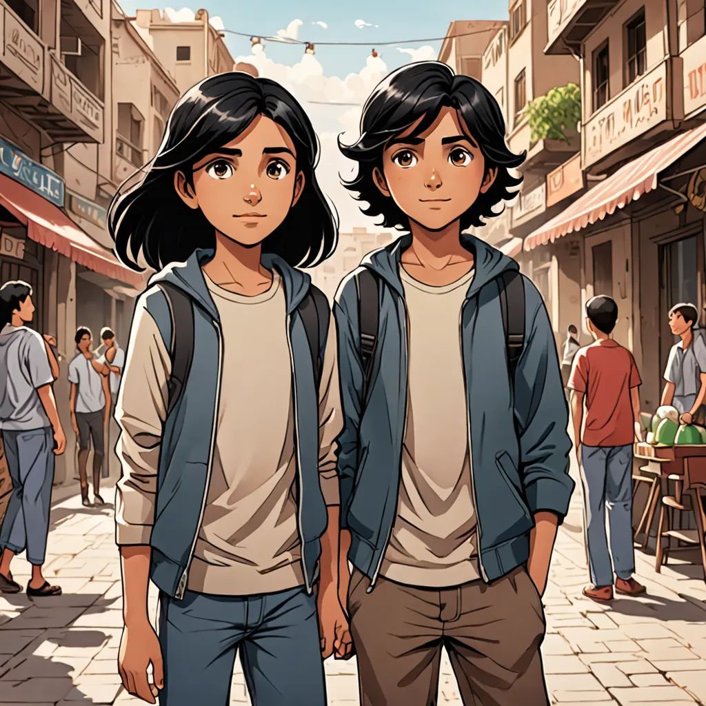 two people standing in a street with a crowd of people in the background and a building with a sign that says,, serial art, a comic book panel, Asaf Hanuka, graphic novel