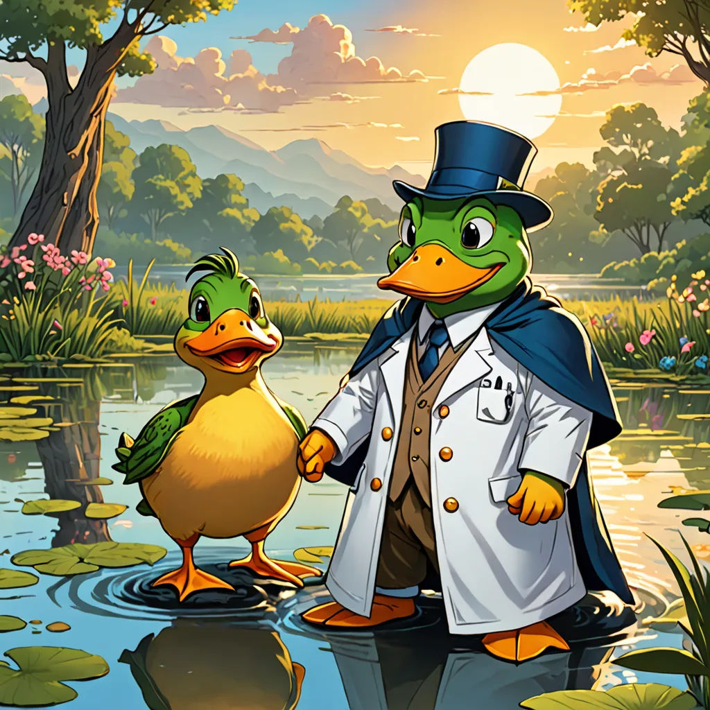 a duck dressed in a top hat and coat holding hands with a duck dressed in a suit and tie, lyco art, a comic book panel, Dr. Atl, official art