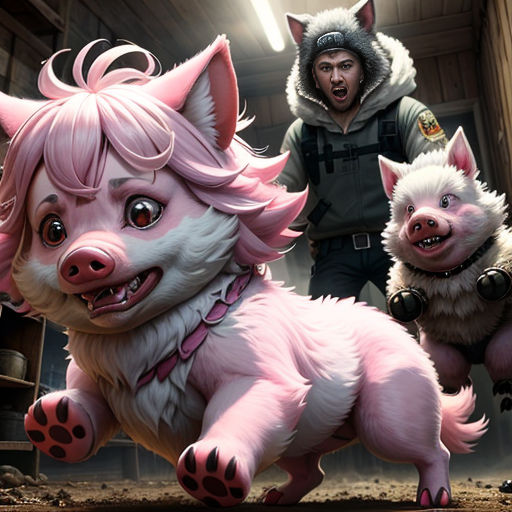 a man in a hoodie and two dogs in a room with a man in a hoodie and a dog in a fur coat
