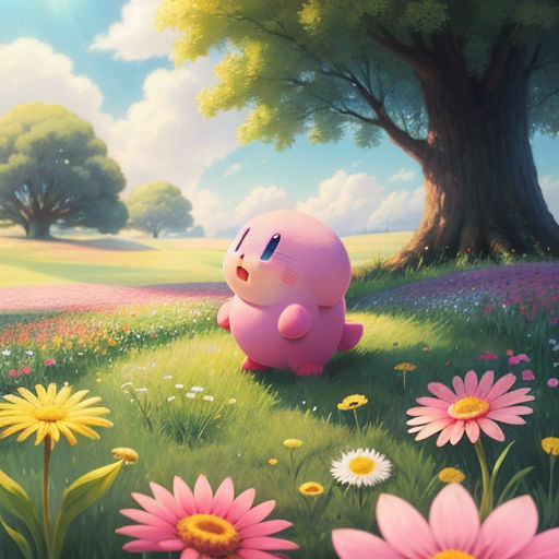 Kirby playing among the Flowers Art Wallpapers - Flowers Wallpaper