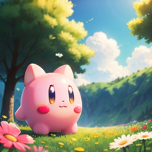 Kirby playing among the Flowers Art Wallpapers - Flowers Wallpaper