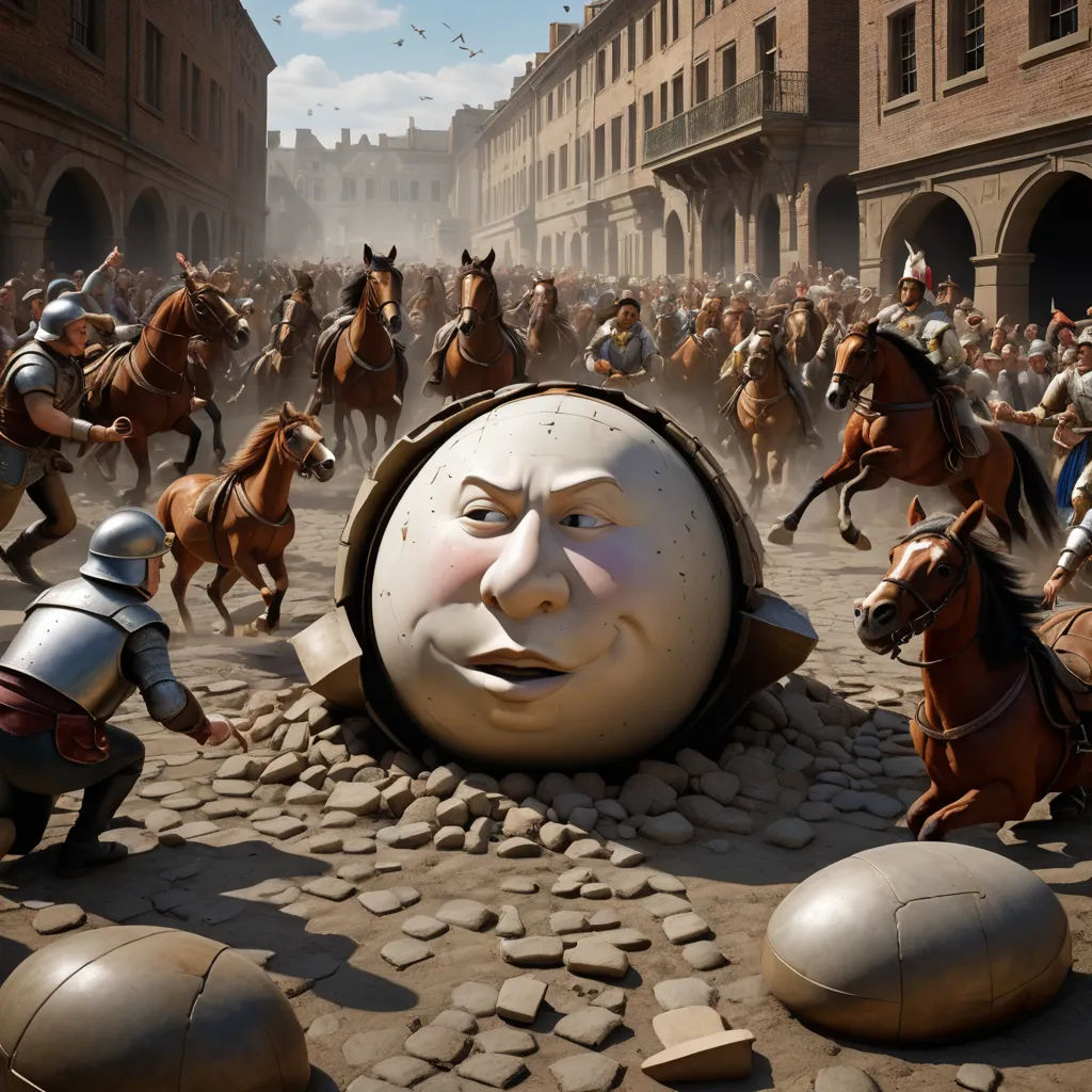 a group of people riding horses next to a giant head of a man on a street with other people, context art, a 3D render, Chris LaBrooy, unreal engine render