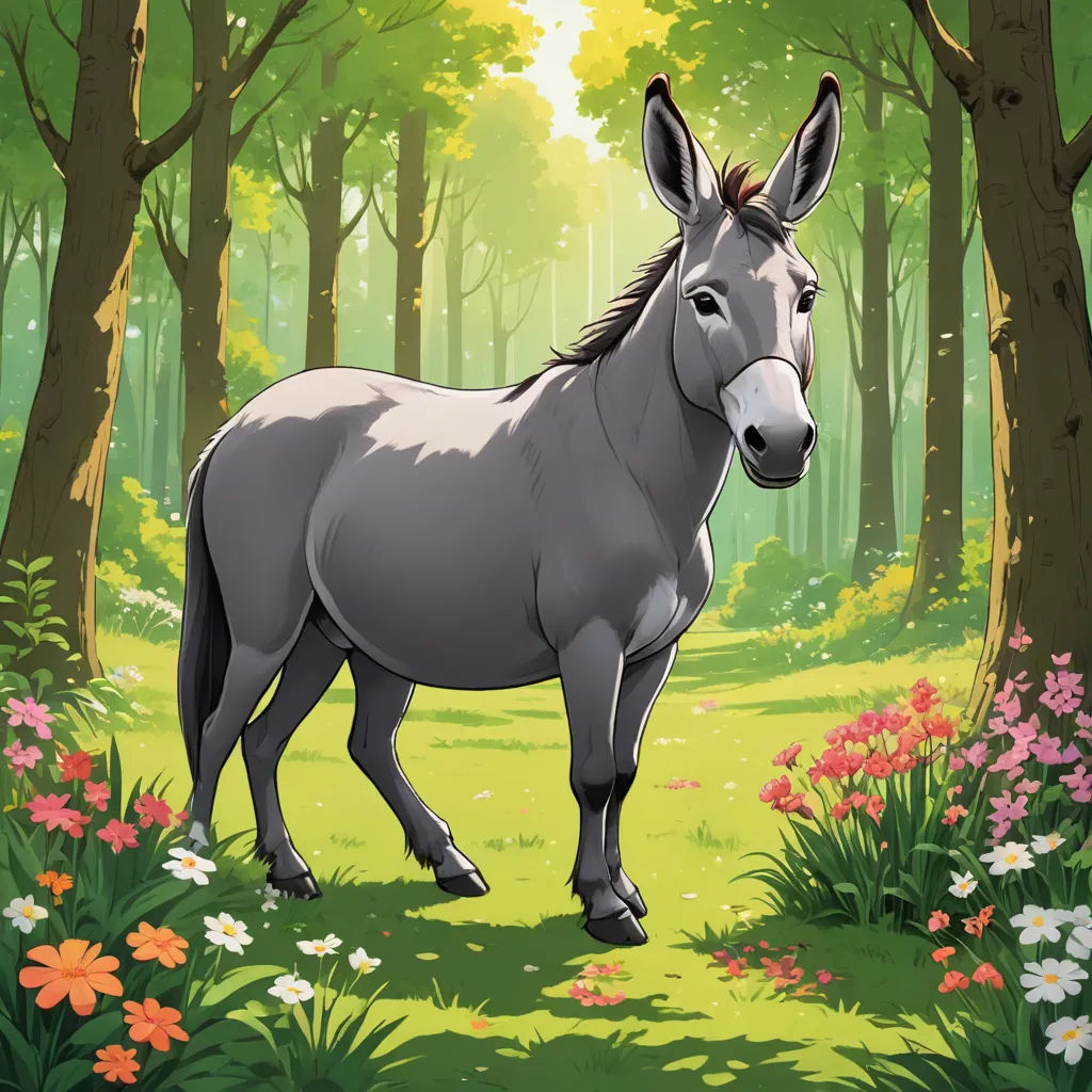 a horse standing in a forest with flowers and trees around it, with a sun shining through the trees, furry art, a character portrait, Amédée Ozenfant, official art