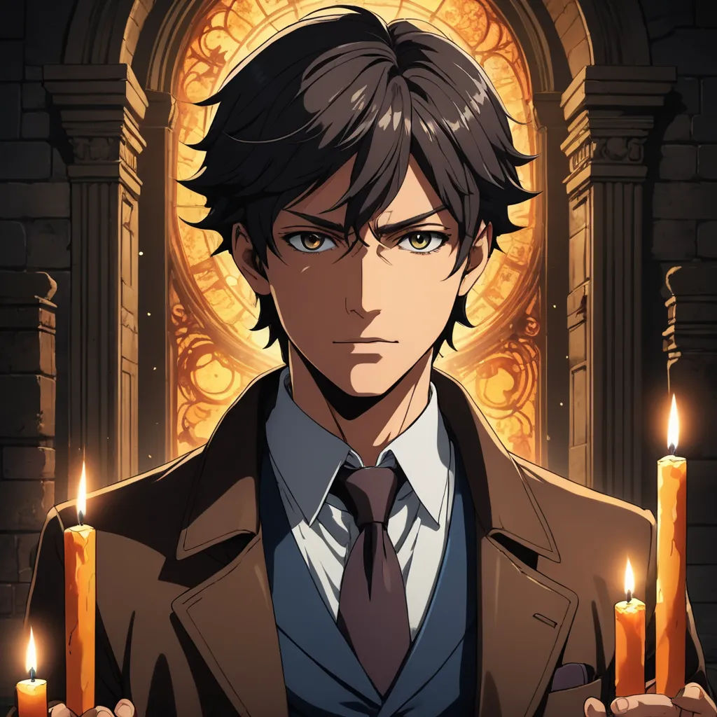 a man holding candles in front of a window with a cross in the background and a stained glass window behind him, gothic art, a character portrait, Cedric Seaut (Keos Masons), official art
