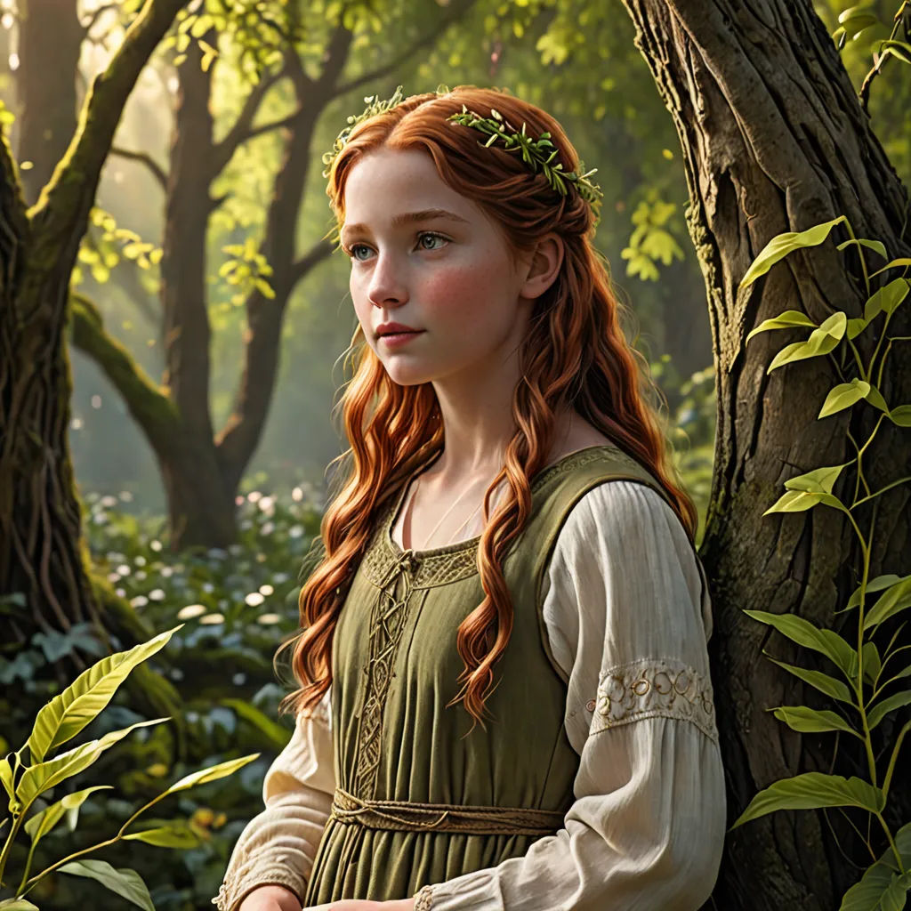 a painting of a girl in a forest with a bird perched on her shoulder and a bird perched on her shoulder, pre-raphaelitism, a detailed matte painting, Anne Said, pre - raphaelite