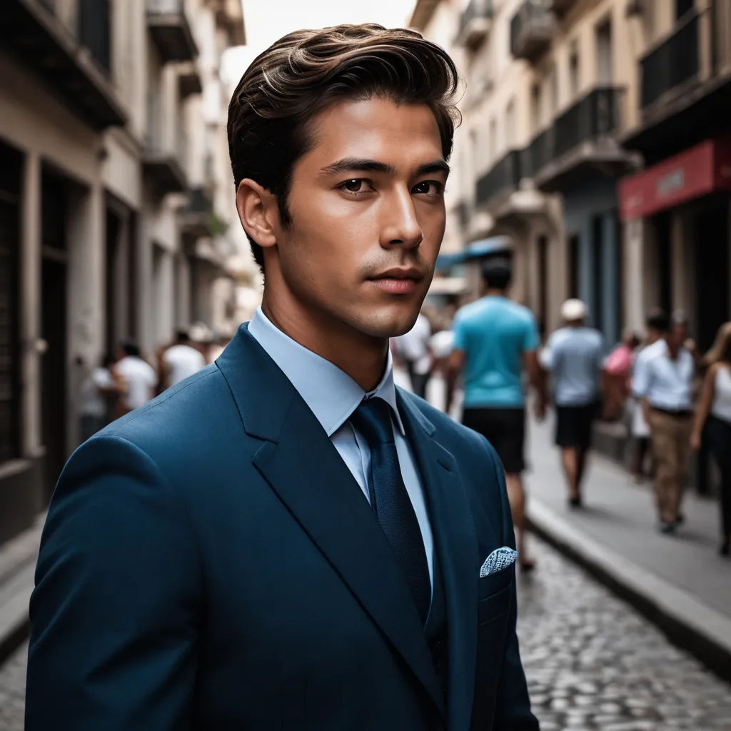 a man in a suit and tie standing on a street corner in a city with people walking around him, mannerism, a character portrait, david rubín, ignacio fernandez rios