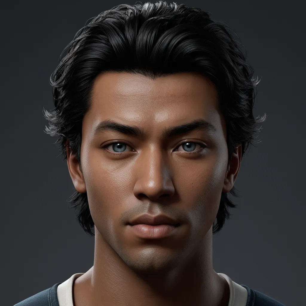 a man with a serious look on his face and shoulder is shown in a low - poly manner, with a black background, photorealism, a character portrait, Cedric Seaut (Keos Masons), realistic shaded perfect face