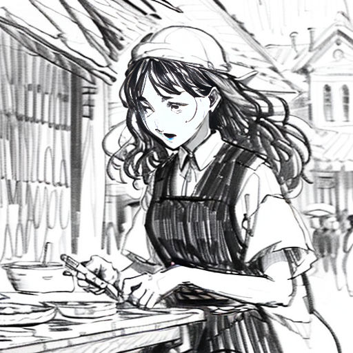a girl is working on a table in a kitchen with a knife and a bowl of food in front of her