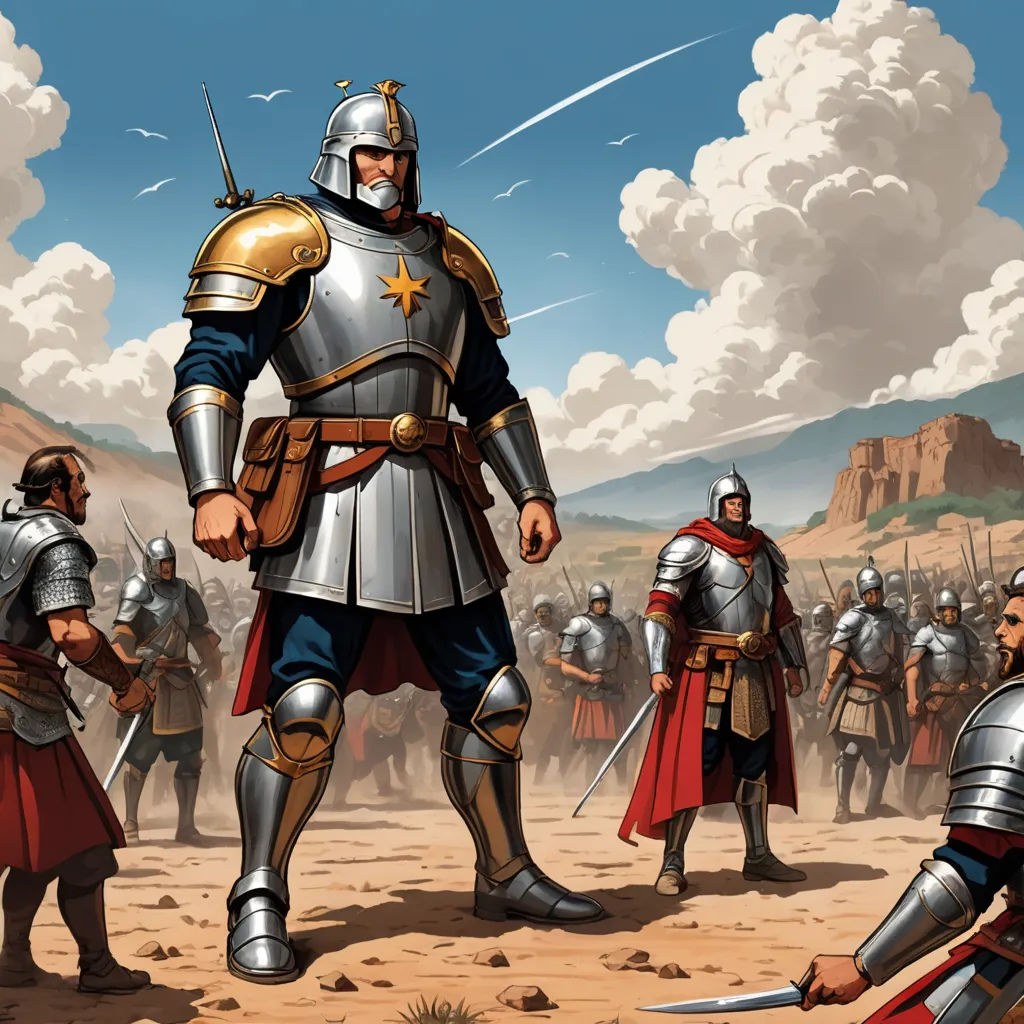 a group of men in armor standing on a dirt field next to a mountain range with a sky background, antipodeans, concept art, Christophe Vacher, epic fantasy character art