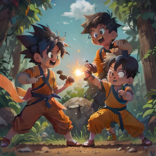 three young boys are playing with a fire in the woods, with one boy holding a lighter and the other boy holding a lighter