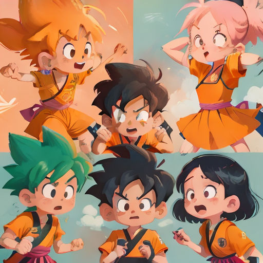 a bunch of cartoon characters with different expressions and expressions on them, including a girl in a orange dress