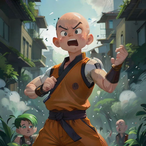 a cartoon character with a surprised look on his face and arms, with a group of people in the background