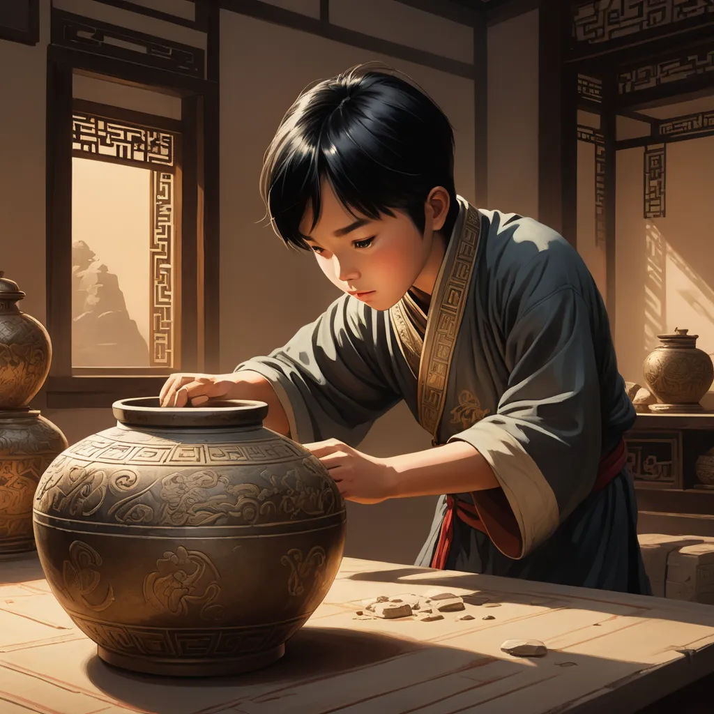 a painting of a person working on a vase with a window in the background and a person standing over it, cloisonnism, an ultrafine detailed painting, Clint Cearley, stanley artgerm lau