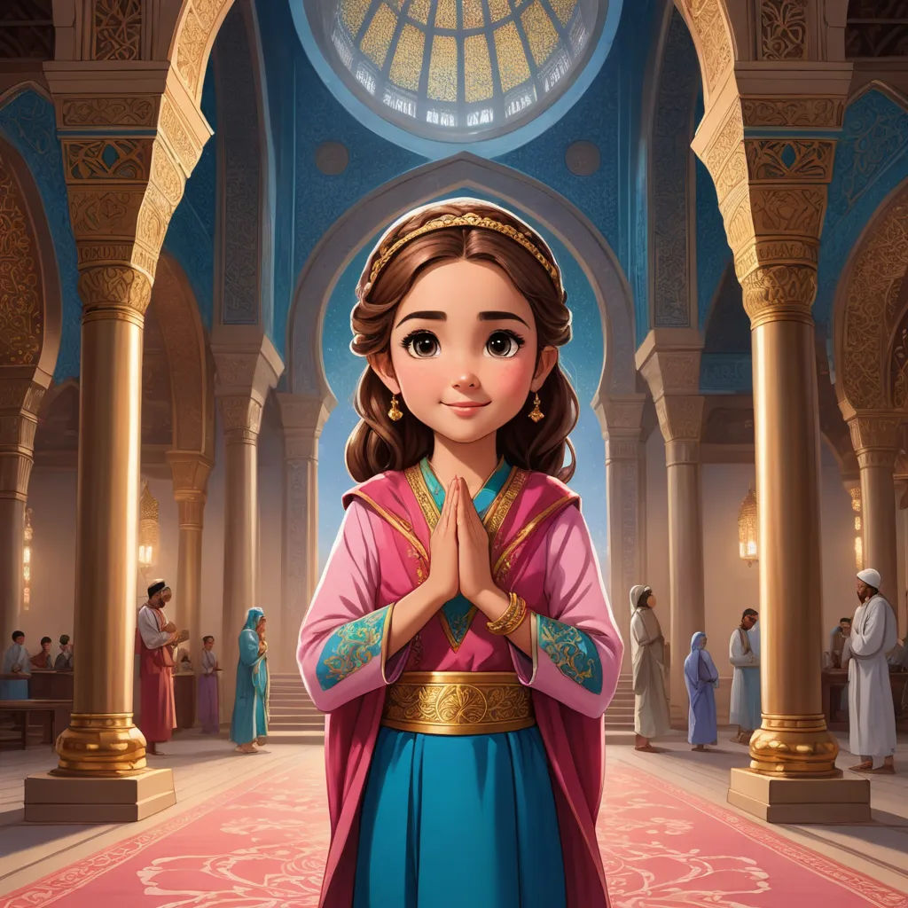 a cartoon character is standing in a room with a pink carpet and a blue dome on the ceiling and a pink carpet, dau-al-set, a storybook illustration, Altoon Sultan, official art