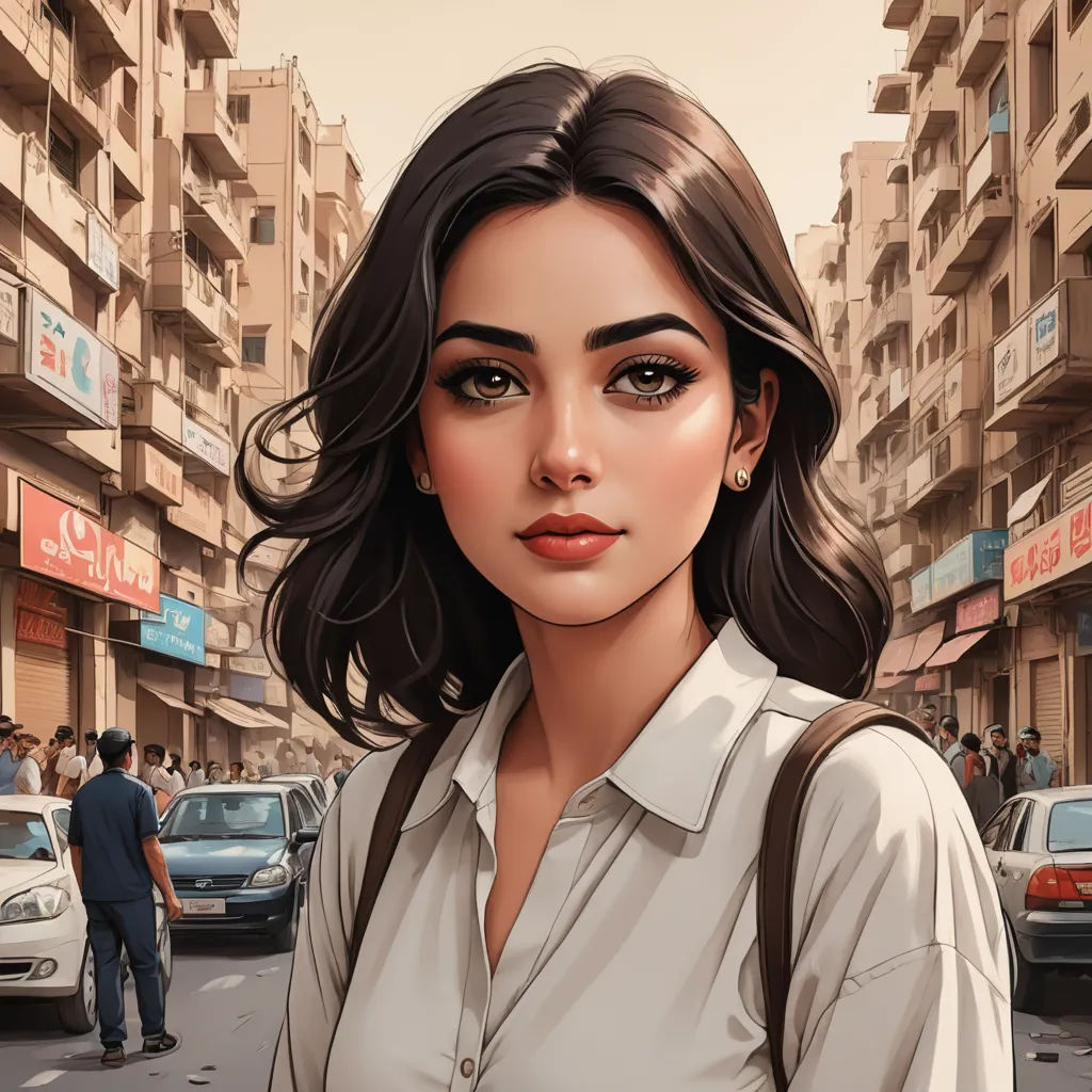 a woman in a white shirt and a brown bag on a city street with cars and people in the background, serial art, a detailed painting, Alena Aenami, city background