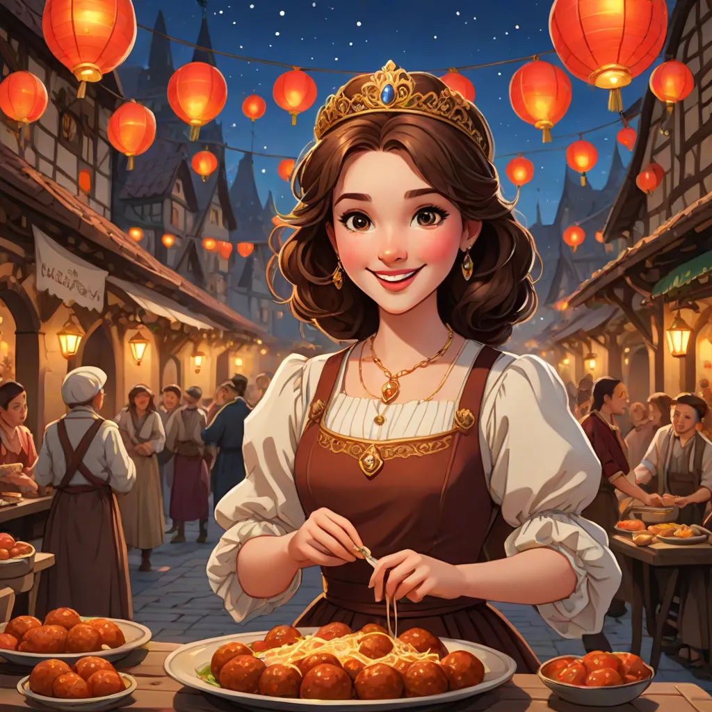 a woman in a dress is serving food at a restaurant with lanterns overhead and a crowd of people in the background, sots art, a character portrait, Chen Lin, kinkade