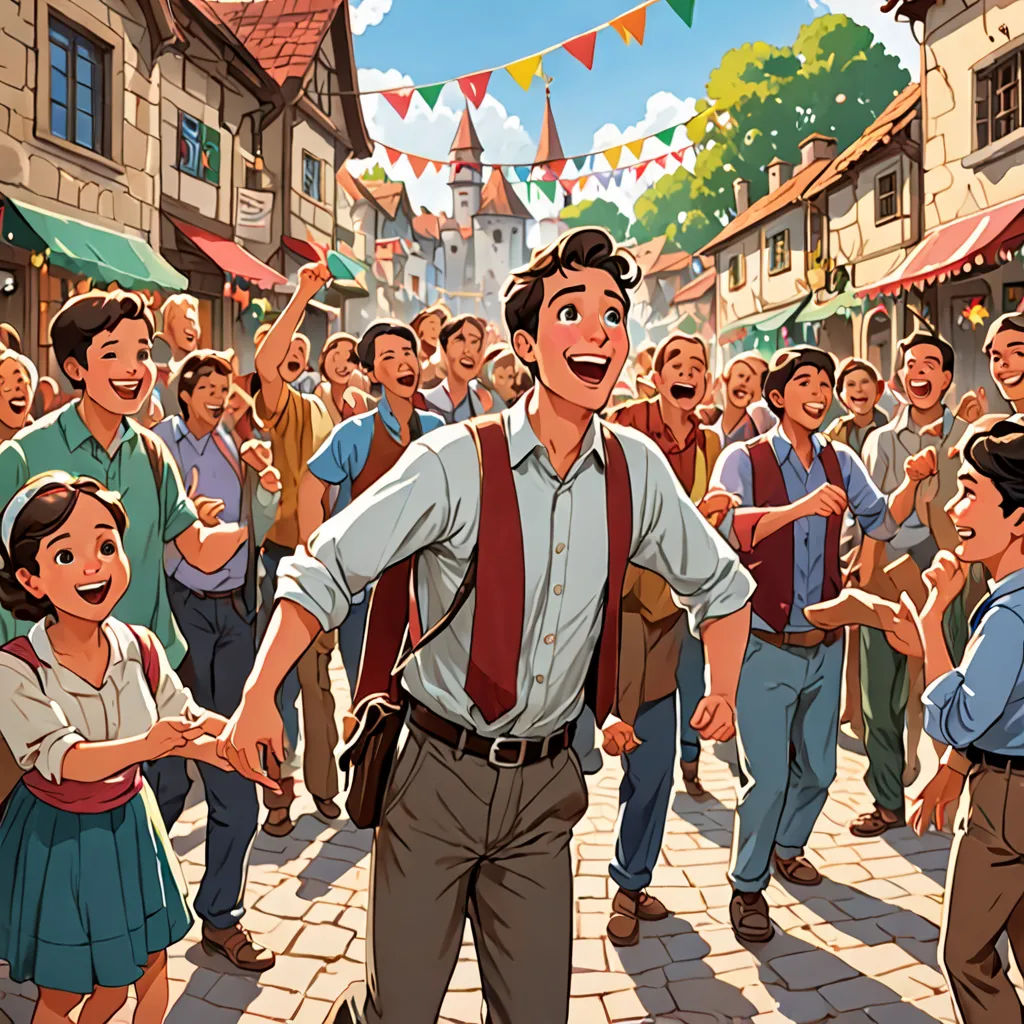 a man in a tie is surrounded by a crowd of people in a town square, with a banner in the background, socialist realism, a storybook illustration, Brothers Hildebrandt, official art