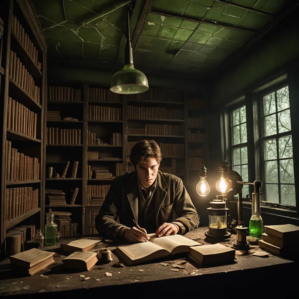 a man sitting at a table with a book and a lamp in front of him in a library with books, academic art, a detailed matte painting, Alexander Jansson, promotional image