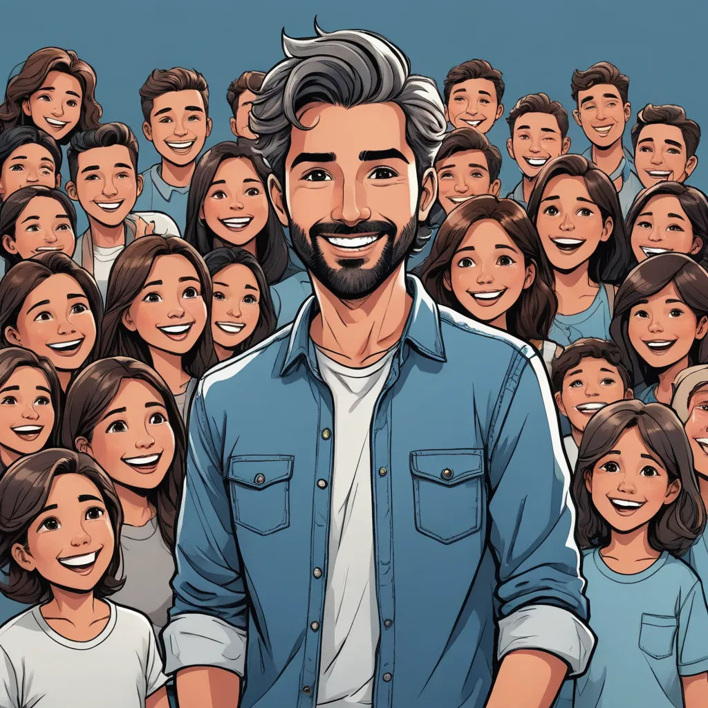a man standing in front of a crowd of people with a beard and mustache on his face and a beard on his head, figurativism, a storybook illustration, Amir Zand, furaffinity