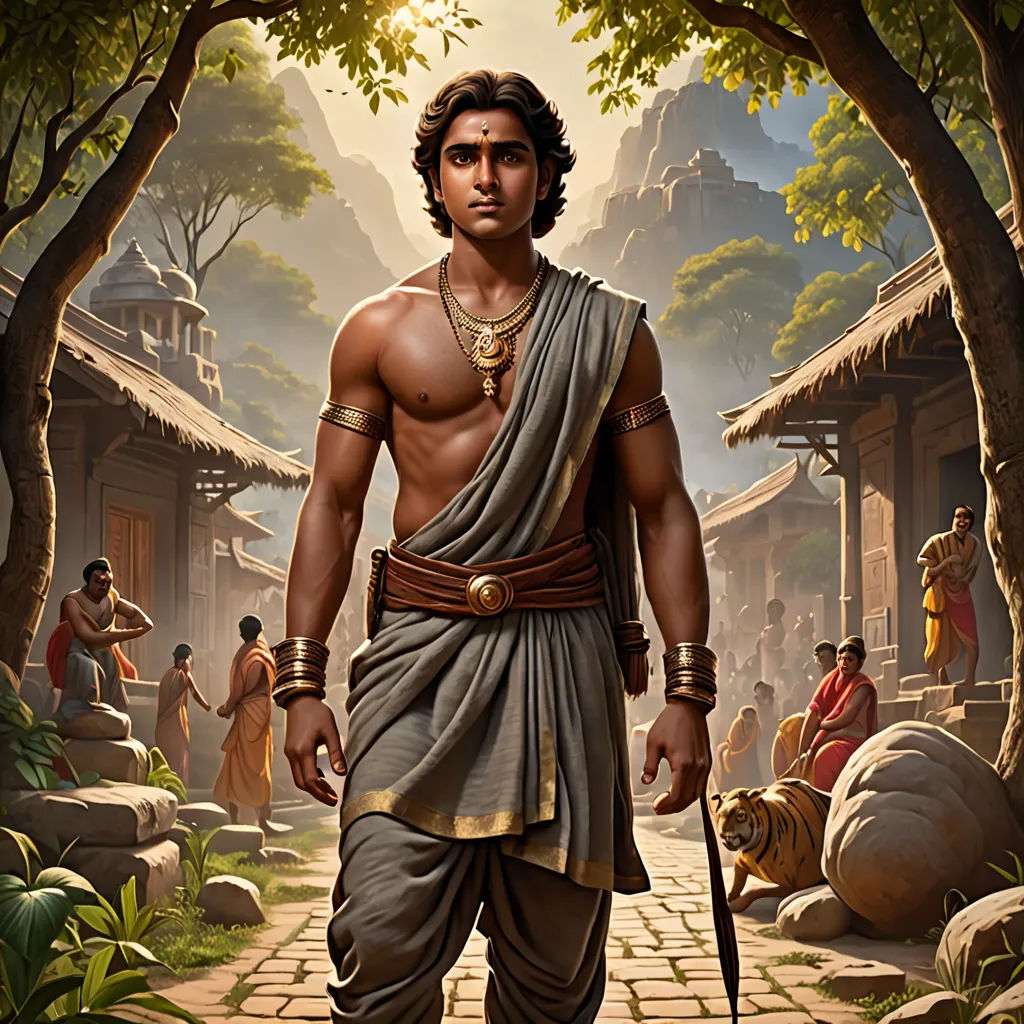 a man in a roman costume standing in a forest with a sword in his hand and a dog in his hand, samikshavad, a detailed matte painting, Bholekar Srihari, promotional image