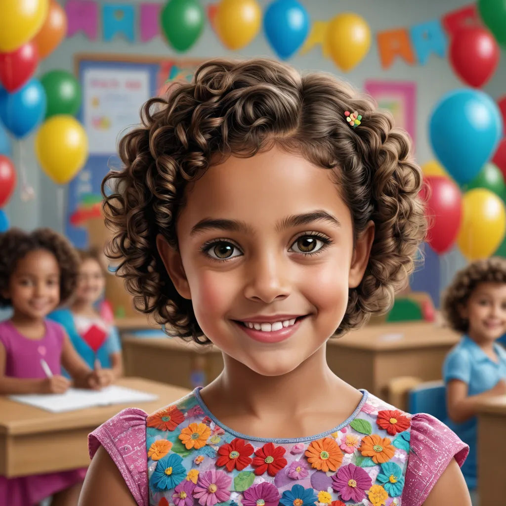 a young girl with curly hair and a flowery dress smiles in front of a classroom full of children, american scene painting, a photorealistic painting, Chris LaBrooy, highly detailed digital painting