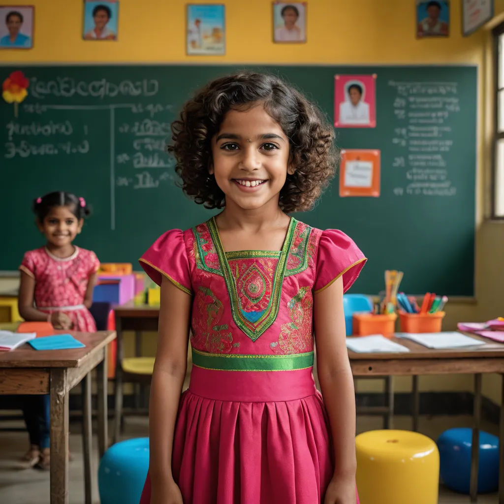 a young girl in a pink dress standing in front of a blackboard with pictures on it and a chalkboard with writing on it, samikshavad, a child's drawing, Ella Guru, jayison devadas