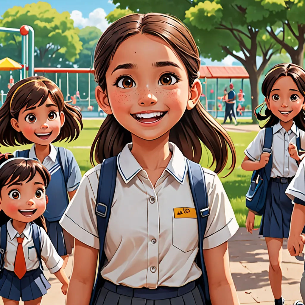 a group of children in school uniforms standing in a park with a playground in the background and a playground with children, paris school, a storybook illustration, Artgerm, rossdraws global illumination